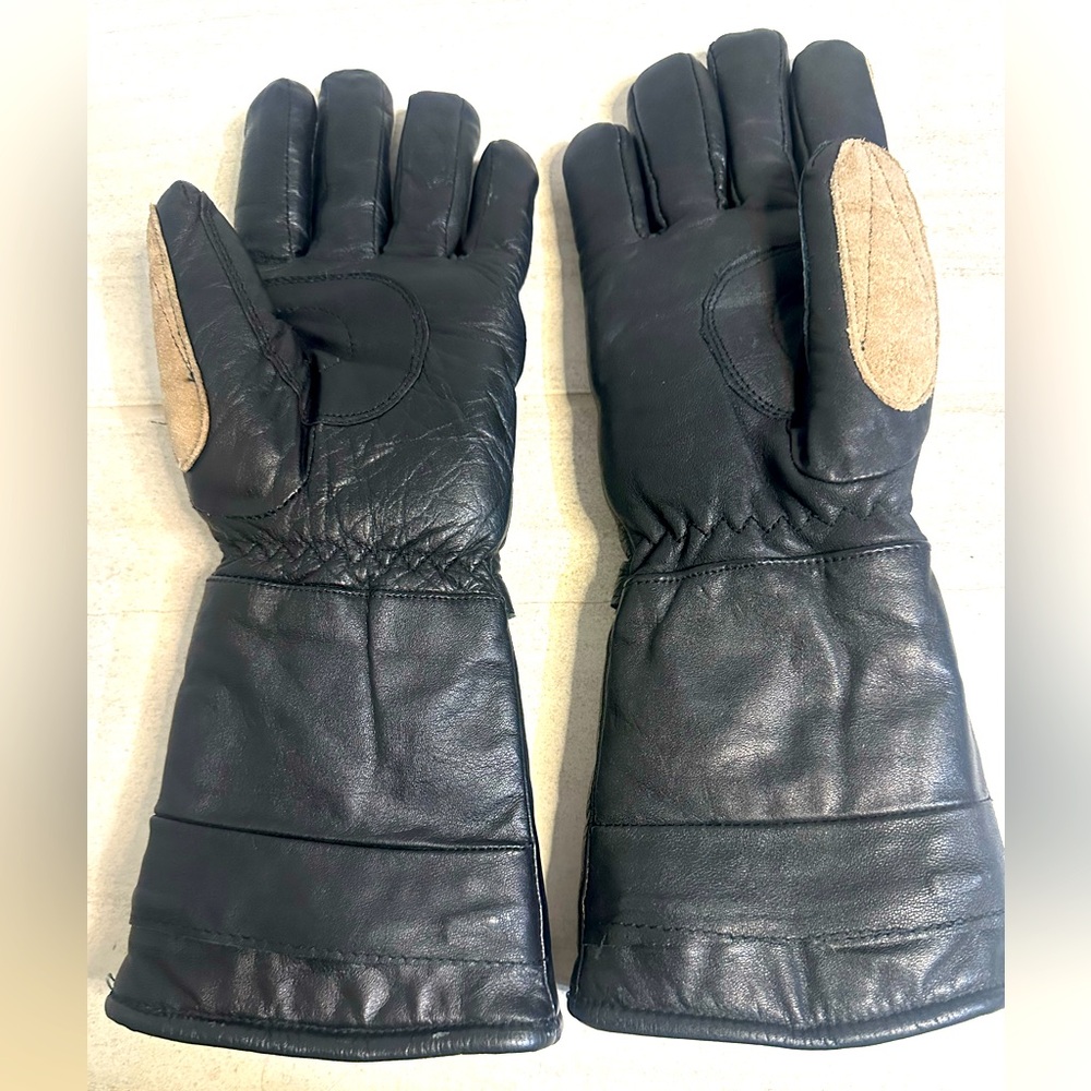 Vintage Esprit Black Leather Gloves with Gold Zipper, Size XS